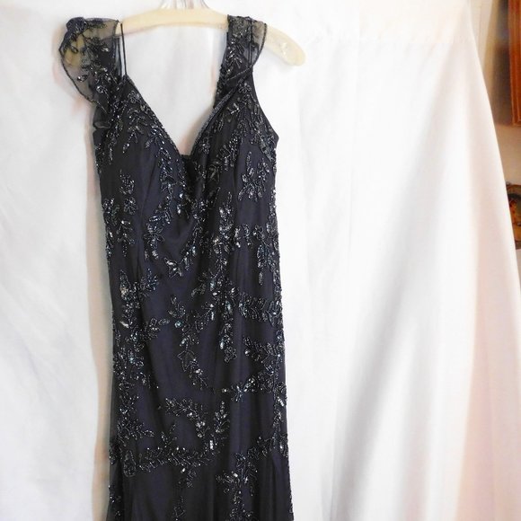 Adrianna Papell Gunmetal Gray Color Beaded Formal Dress Style 40150 Size 16 - Picture 1 of 16